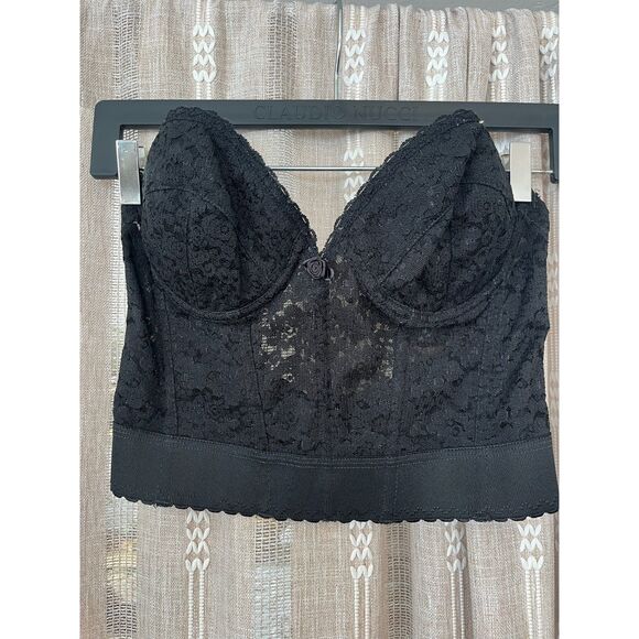 Vintage Fredricks of Hollywood 36D black lace strapless bustier bra - Picture 1 of 6
